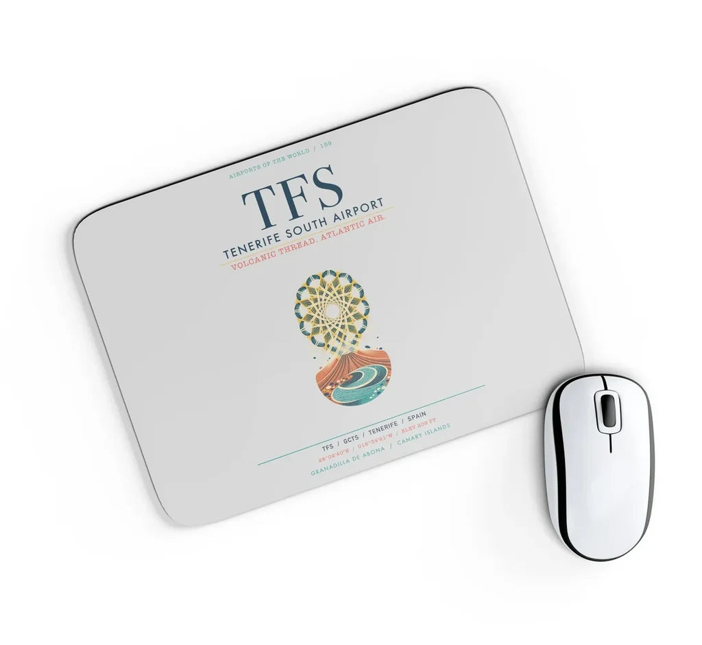 Tenerife South Airport (TFS) design on light gray rectangle mouse pad