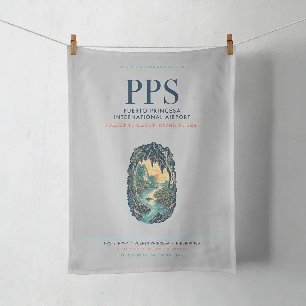 Puerto Princesa International Airport (PPS) design on light gray towel