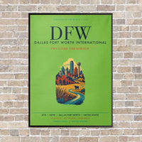 Thumbnail for Dallas Fort Worth International Airport DFW vertical canvas print - framed - light green background