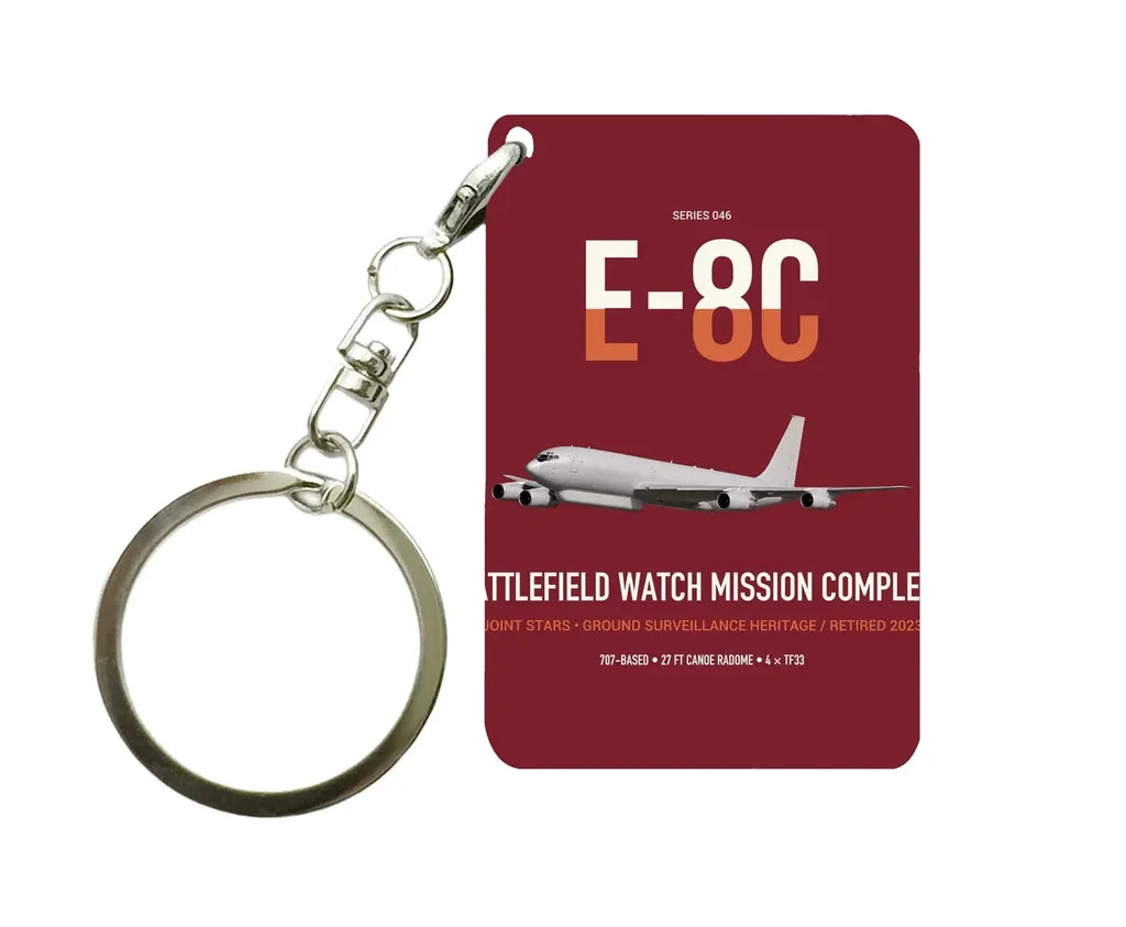 E-8C Joint STARS design on dark red designed key chain, double-side print