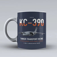 Thumbnail for Embraer KC-390 Millennium design on dark blue ceramic mug, double-side print