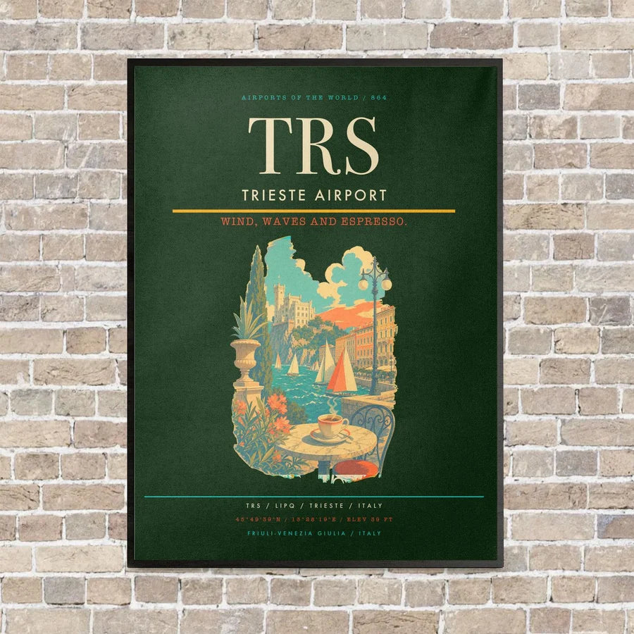 Trieste Airport TRS vertical canvas print - framed - dark green background