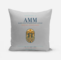 Thumbnail for Queen Alia International Airport (AMM) design on light gray pillow