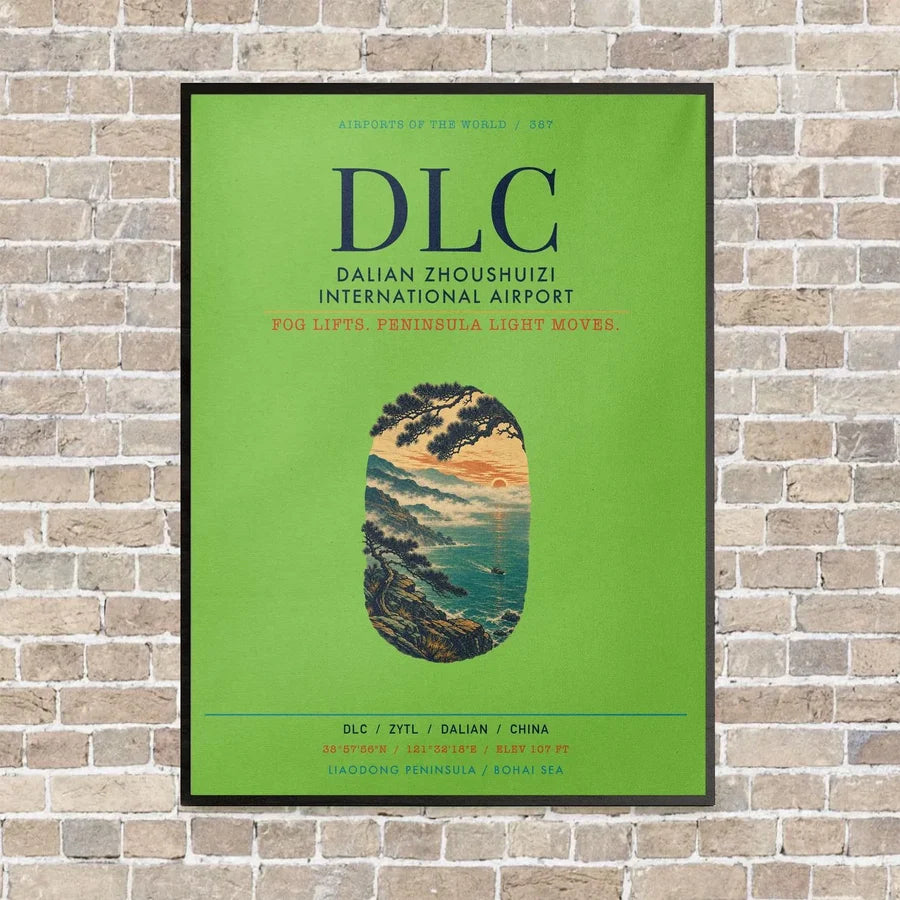 Dalian Zhoushuizi International Airport DLC vertical canvas print - framed - light green background
