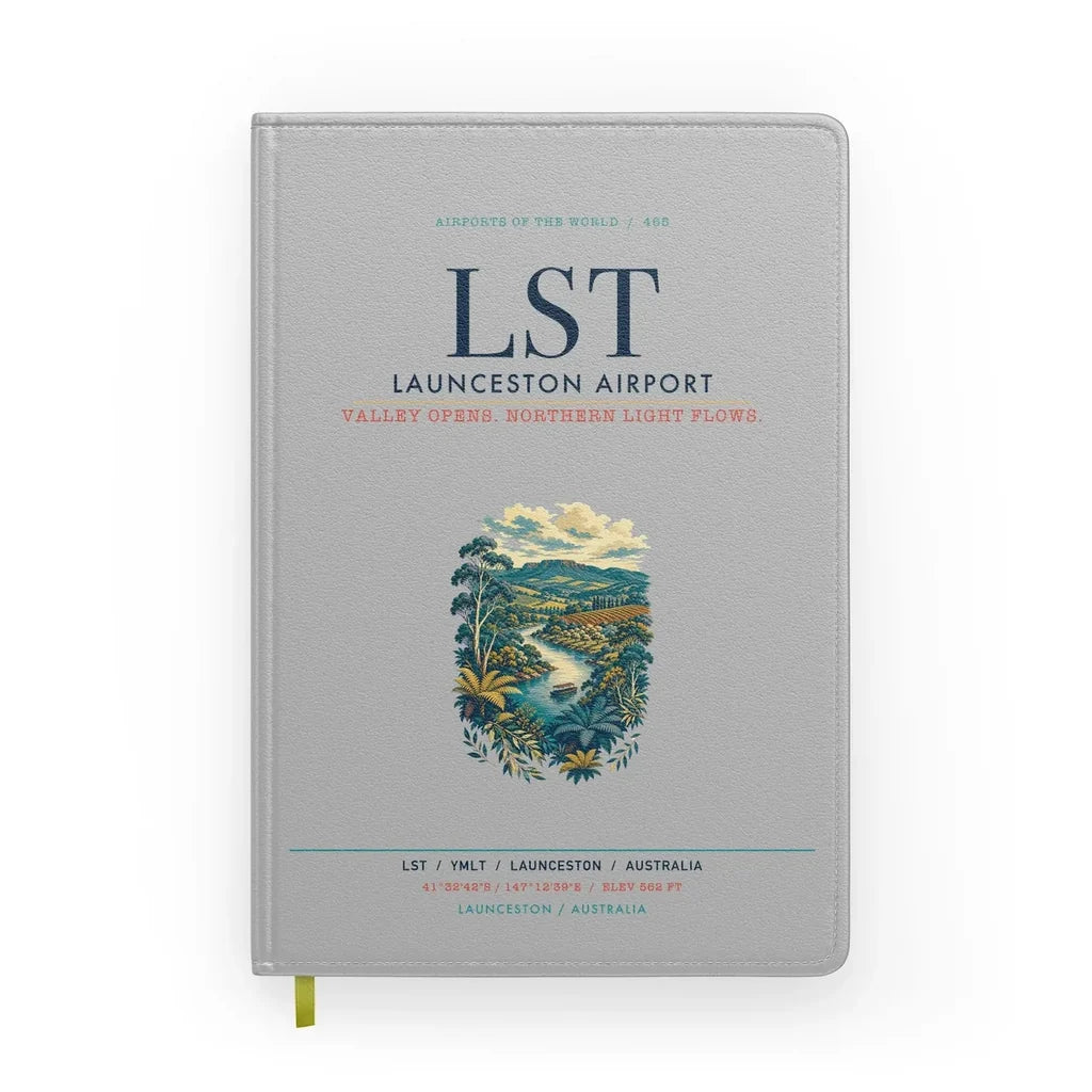 Launceston Airport (LST) design on light gray notebook