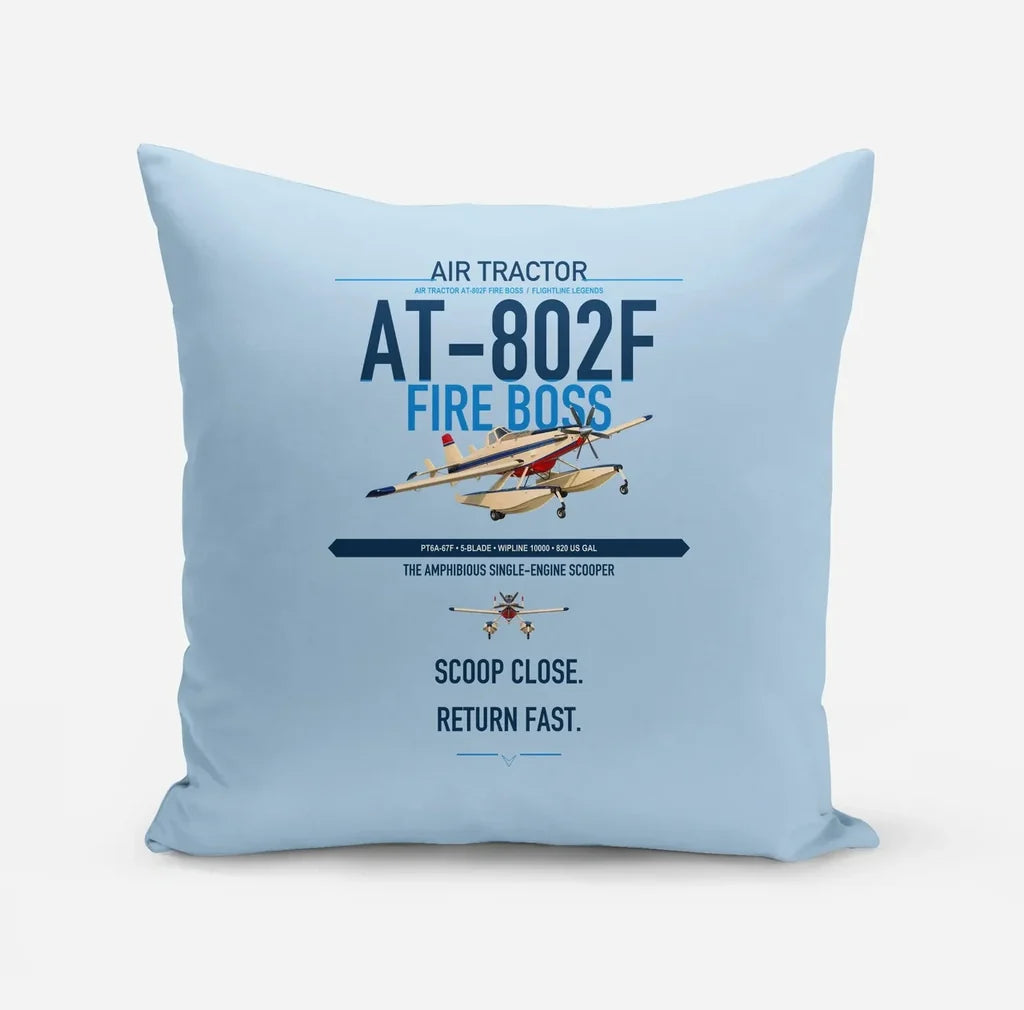 Air Tractor AT-802F Fire Boss design on light blue pillow