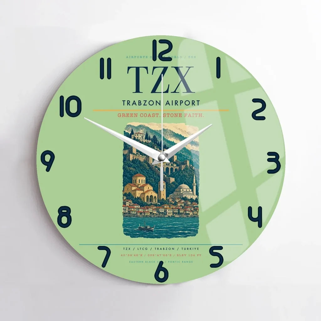 Trabzon Airport (TZX) design on light green no frame wall clock