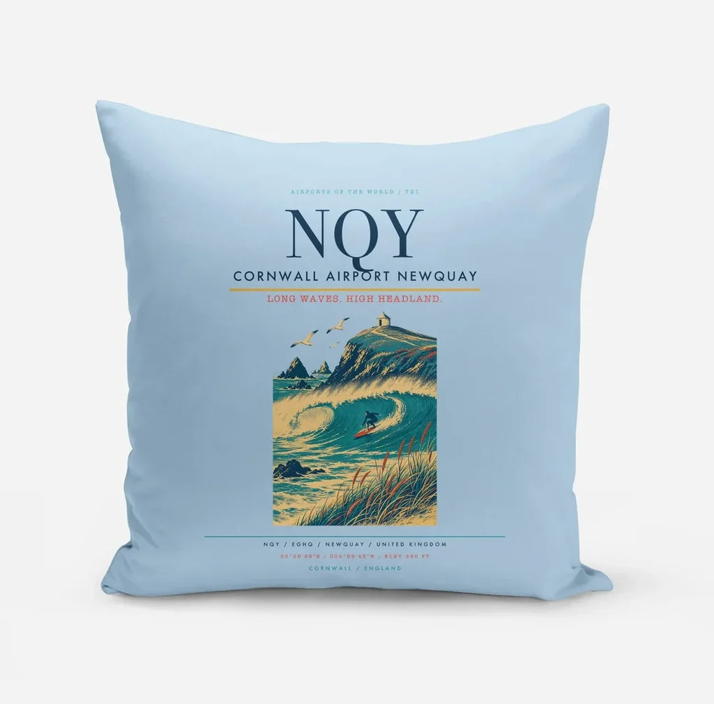 Cornwall Airport Newquay (NQY) design on light blue pillow