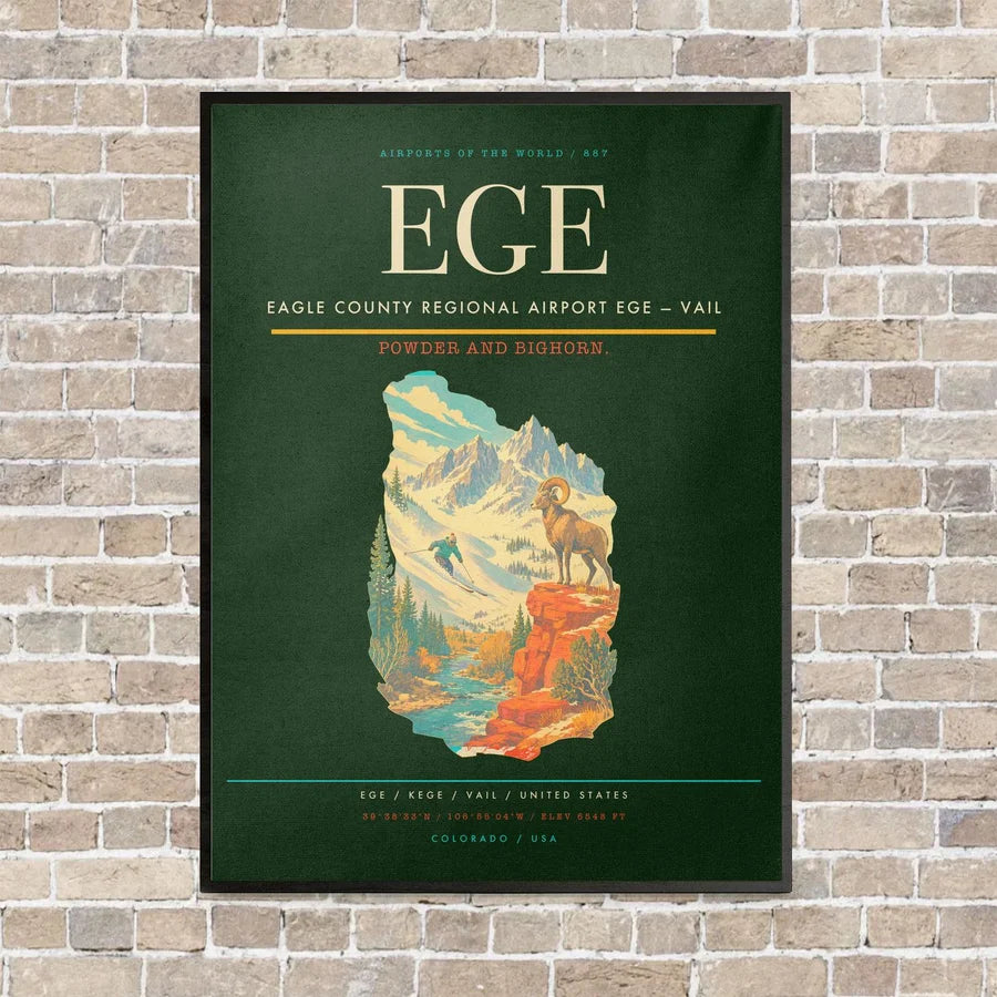 Eagle County Regional Airport EGE — Vail vertical canvas print - framed - dark green background