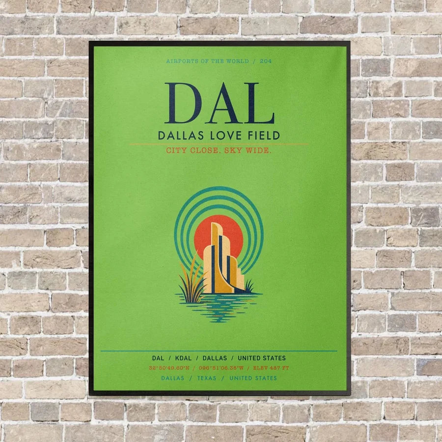 Dallas Love Field DAL vertical canvas print - framed - light green background