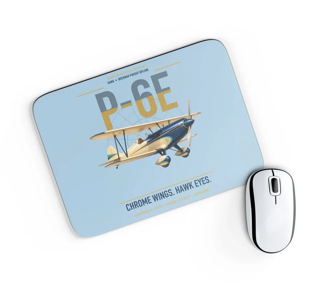 Curtiss P-6E Hawk design on light blue rectangle mouse pad