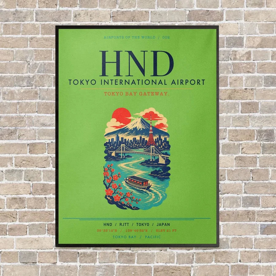 Tokyo Haneda Airport HND vertical canvas print - framed - light green background