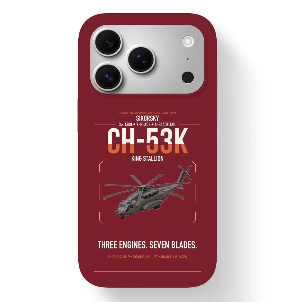 Sikorsky CH-53K King Stallion design on dark red magsafe iphone case, for iPhone 17 Pro
