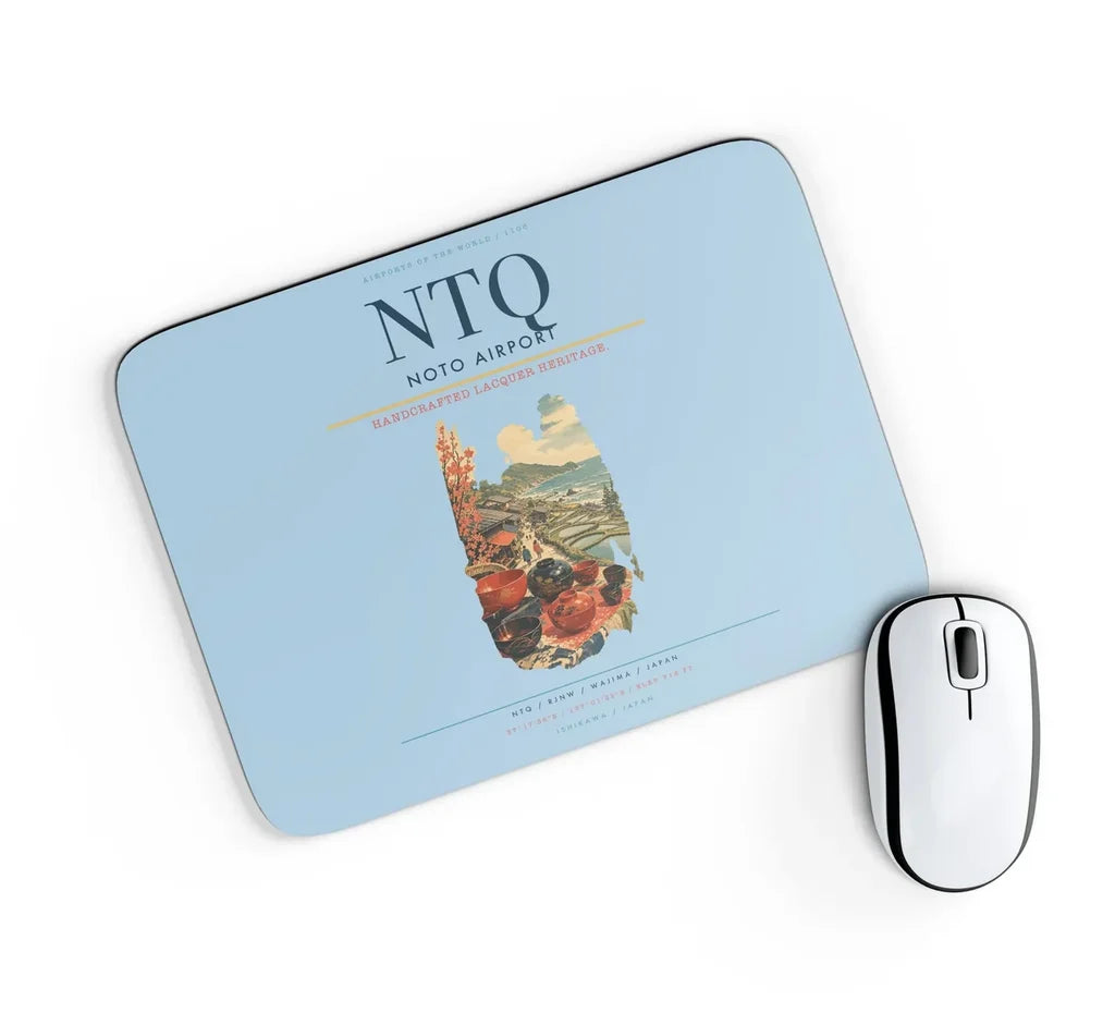 Noto Airport (NTQ) design on light blue rectangle mouse pad