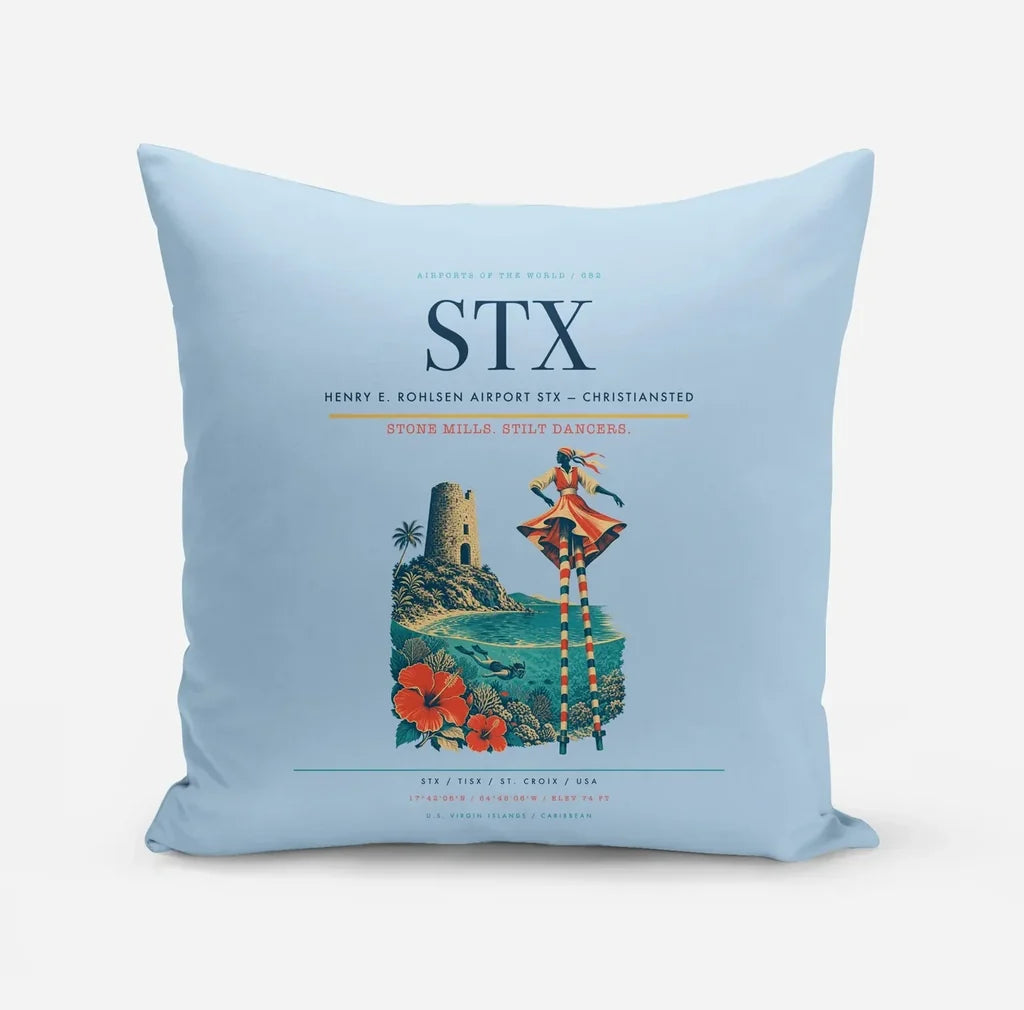 Henry E. Rohlsen Airport (STX) design on light blue pillow