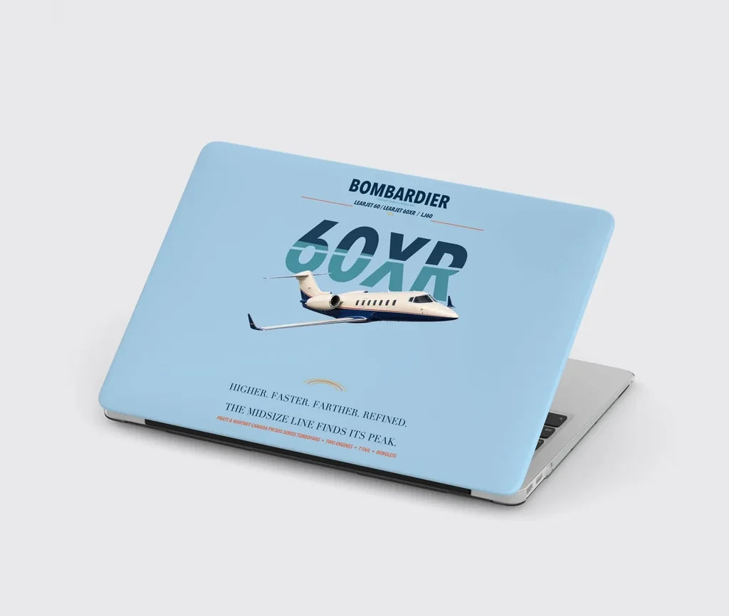 Bombardier Learjet 60XR design on light blue MacBook case