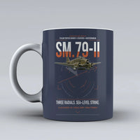 Thumbnail for Savoia-Marchetti SM.79-II Sparviero design on dark blue ceramic mug, double-side print
