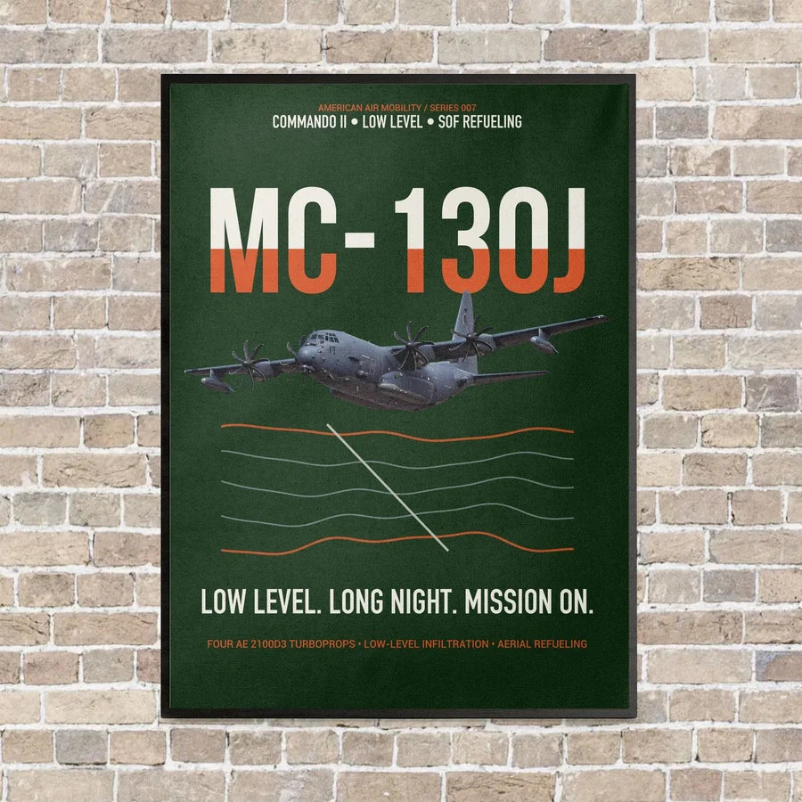 MC-130J COMMANDO II vertical canvas print - framed - dark green background