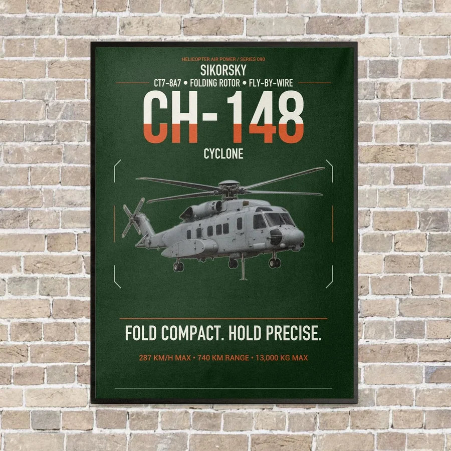 Sikorsky CH-148 Cyclone vertical canvas print - framed - dark green background