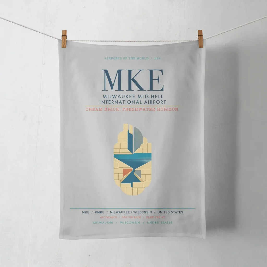 Milwaukee Mitchell International Airport (MKE) design on light gray towel