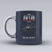 Thumbnail for Leonardo AW149 design on dark blue ceramic mug, double-side print