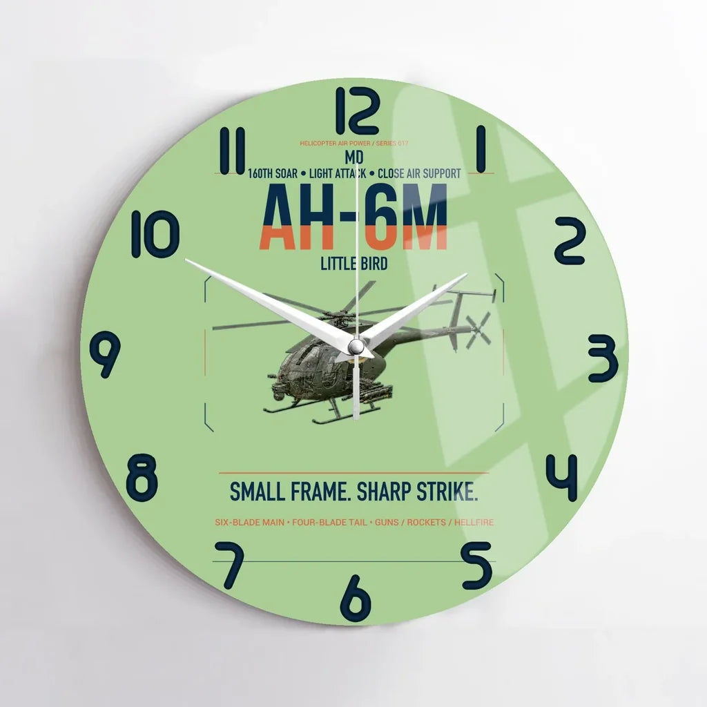 MD AH-6M Little Bird design on light green no frame wall clock