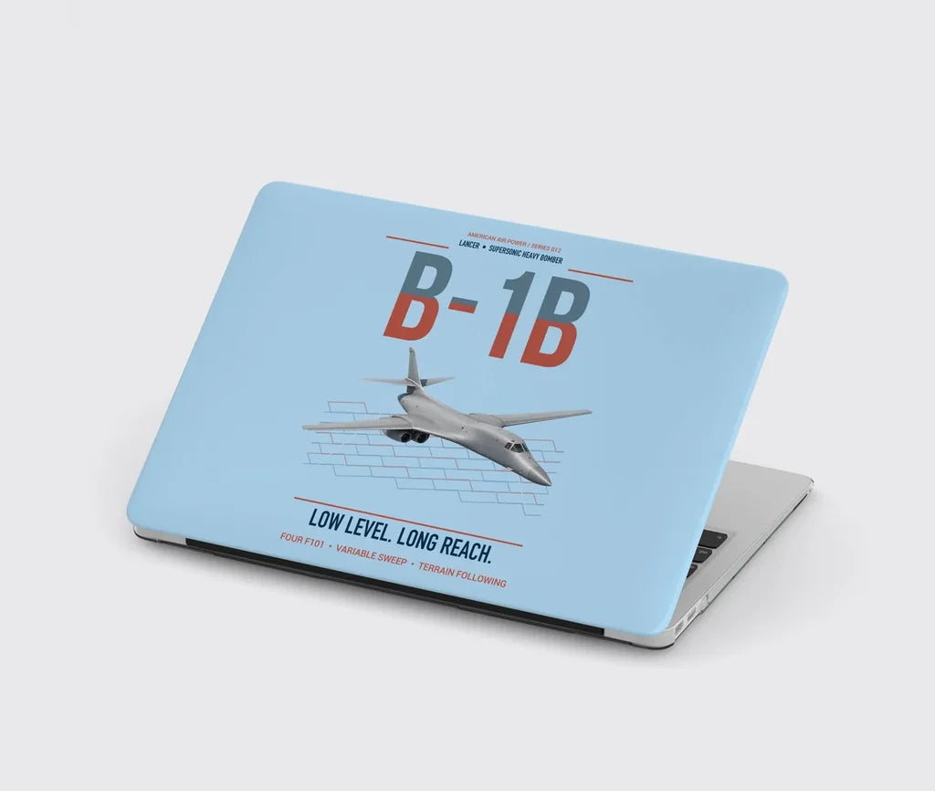 B-1B Lancer design on light blue MacBook case