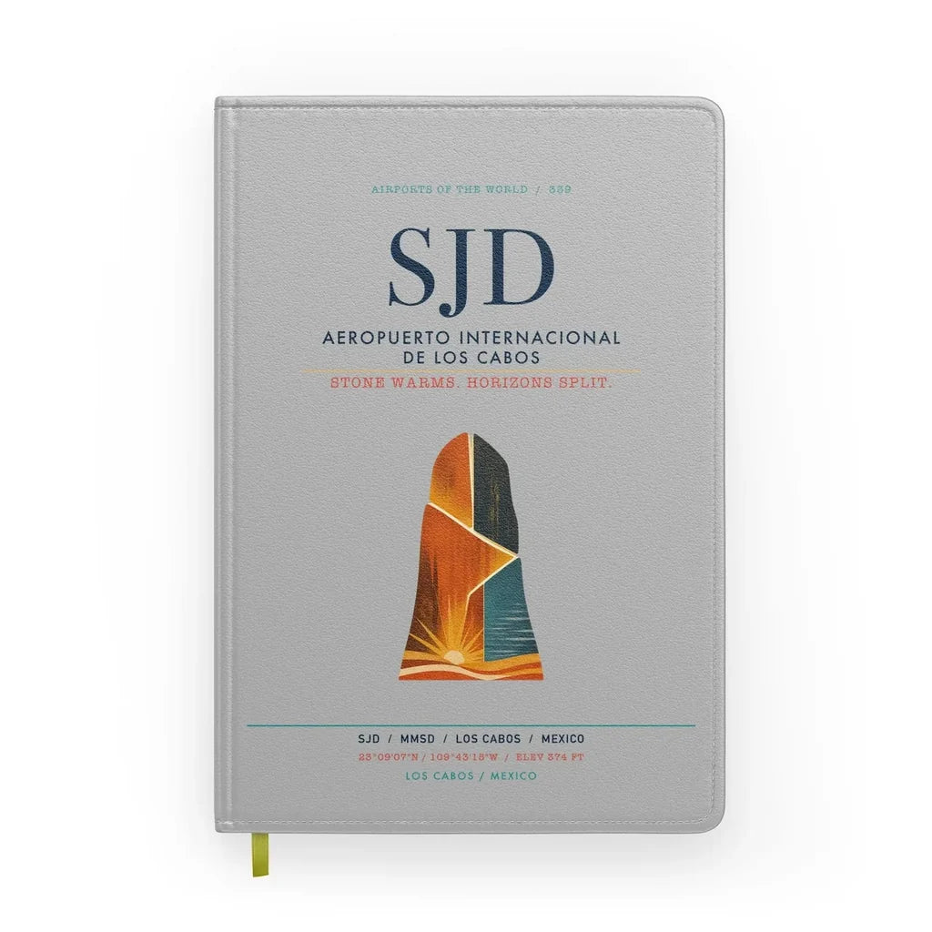 Aeropuerto Internacional de Los Cabos (SJD) design on light gray notebook