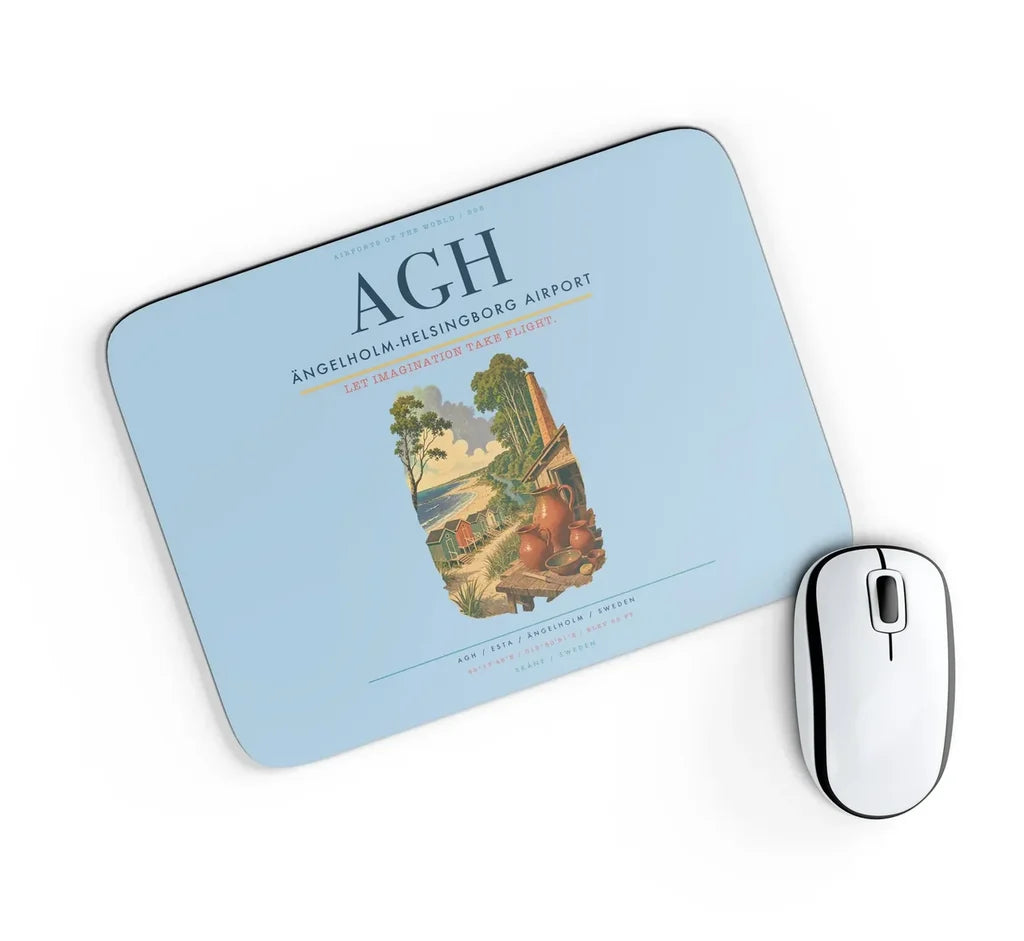 Ängelholm-Helsingborg Airport (AGH) design on light blue rectangle mouse pad