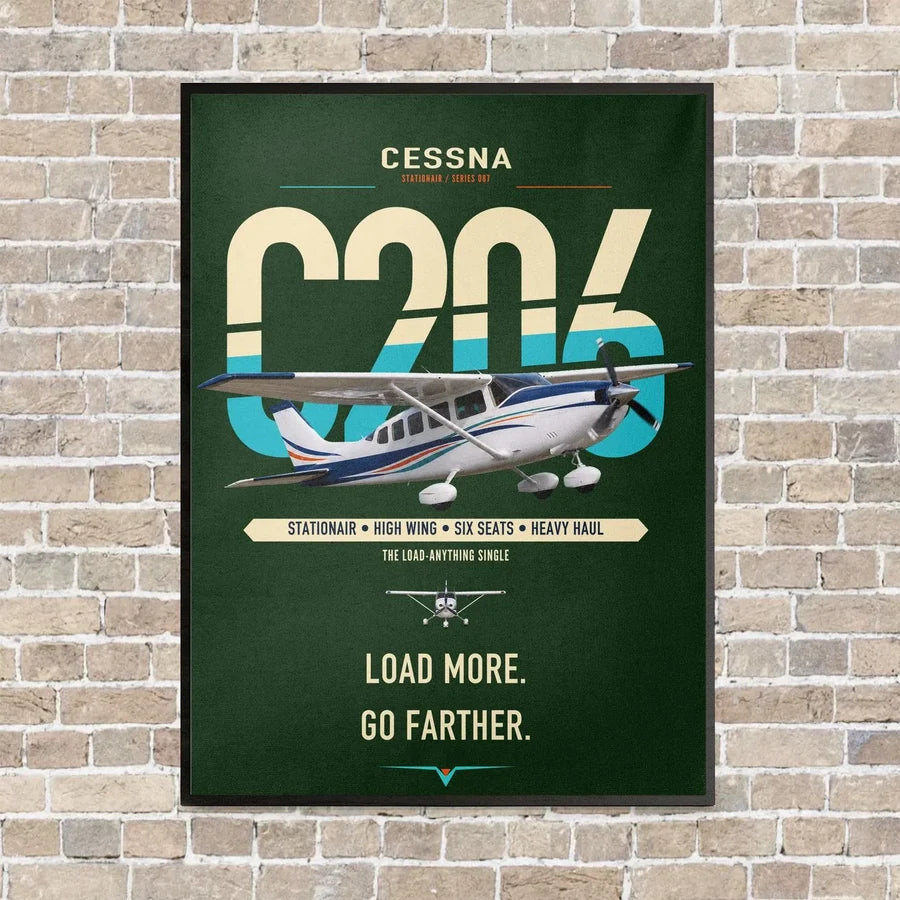 Cessna 206 Stationair vertical canvas print - framed - dark green background