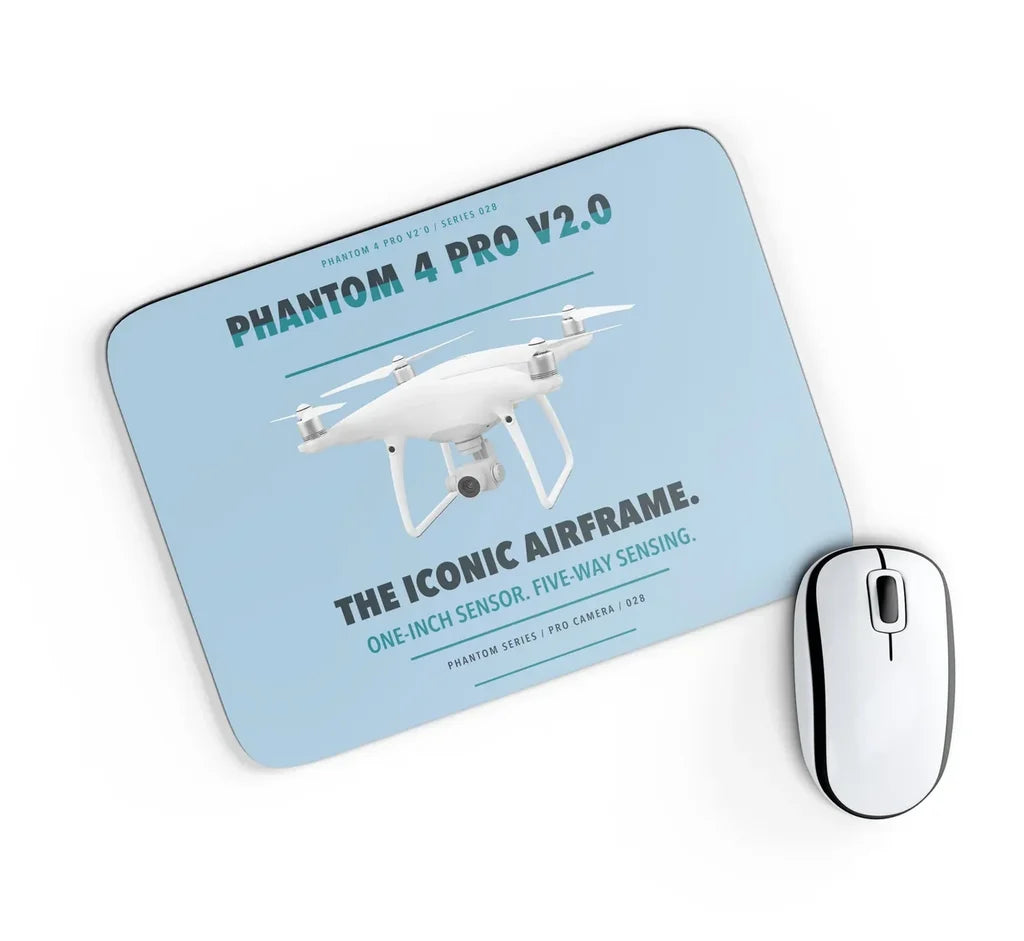 DJI Phantom 4 Pro V2.0 design on light blue rectangle mouse pad