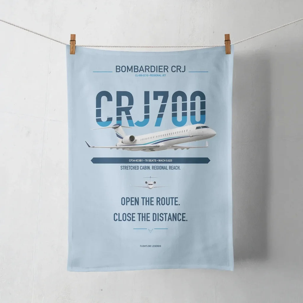Bombardier CRJ700 design on light blue towel