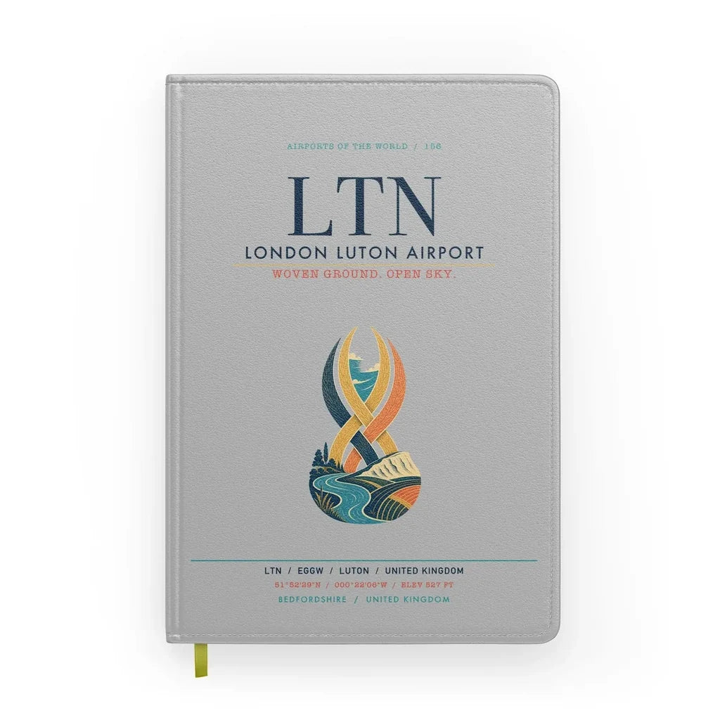 London Luton Airport (LTN) design on light gray notebook