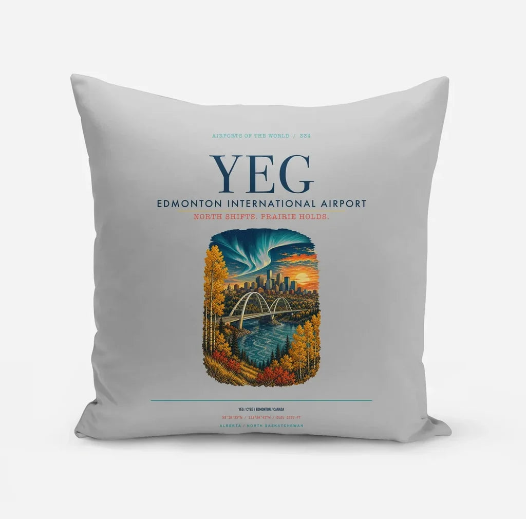 Edmonton International Airport (YEG) design on light gray pillow