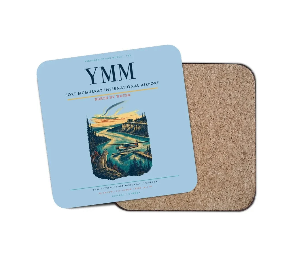 Fort McMurray International Airport (YMM) design on light blue 1 piece coaster