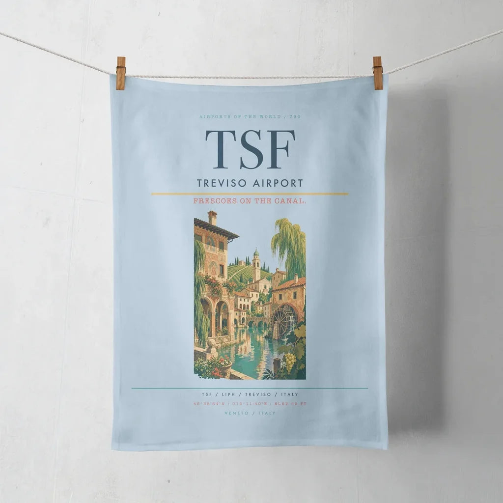 Treviso Airport (TSF) design on light blue towel