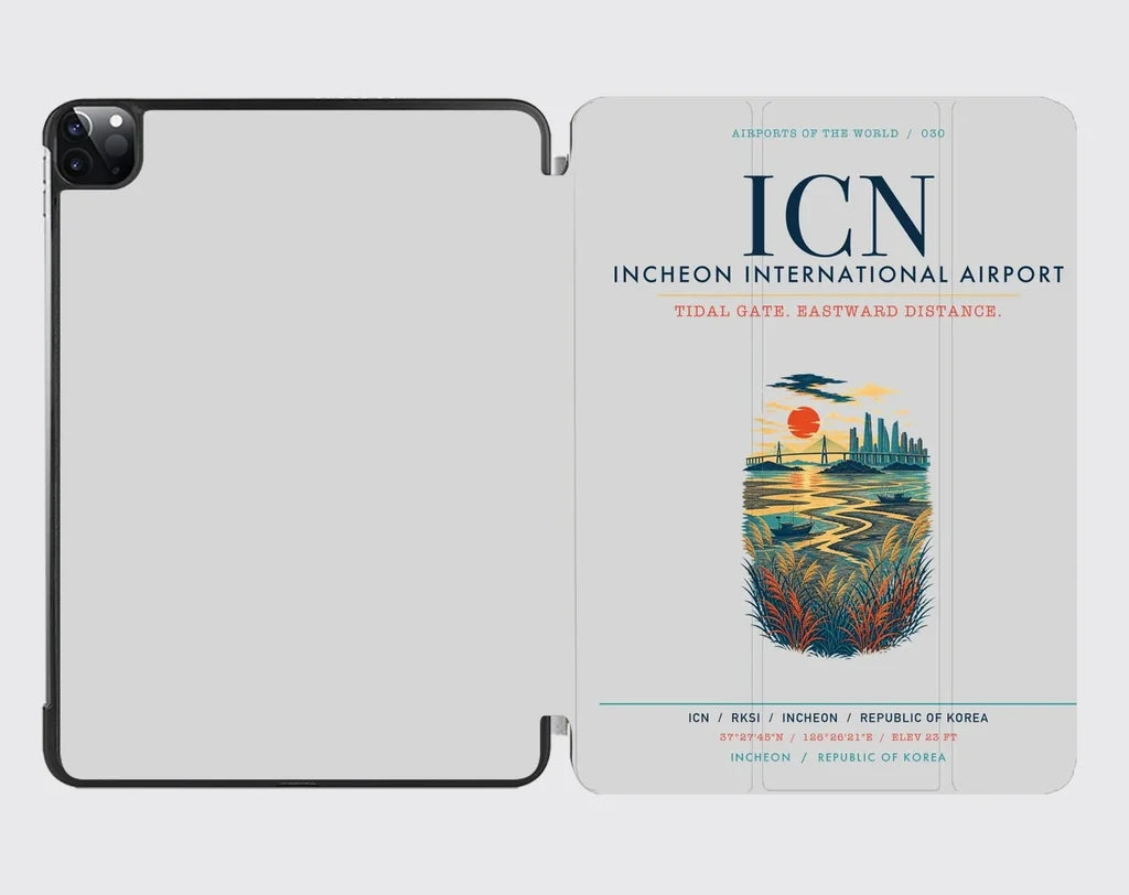 Incheon International Airport (ICN) design on light gray ipad tablet case