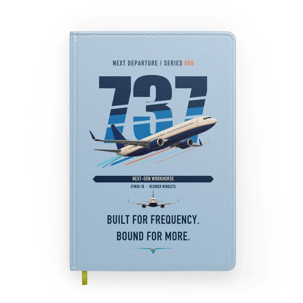 Boeing 737-800 NG design on light blue notebook