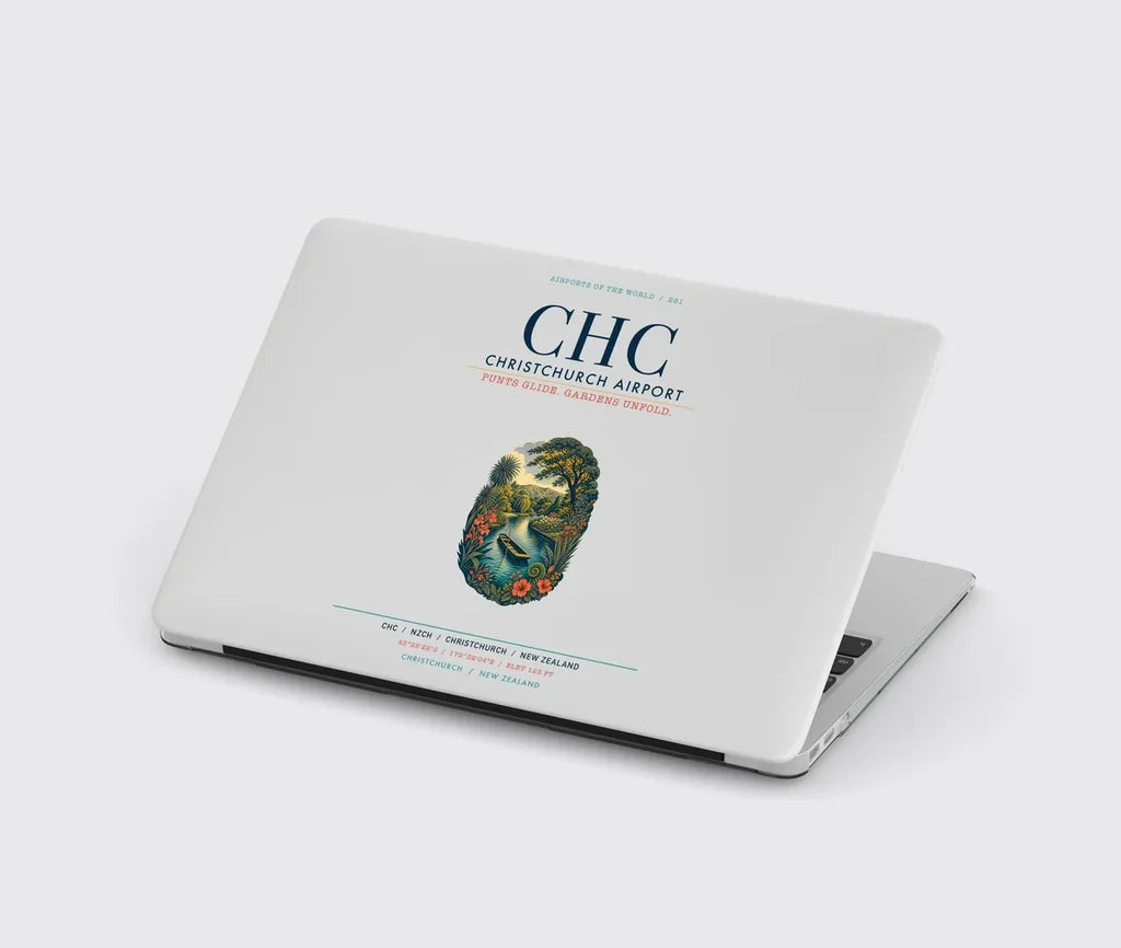 Christchurch Airport (CHC) design on light gray MacBook case