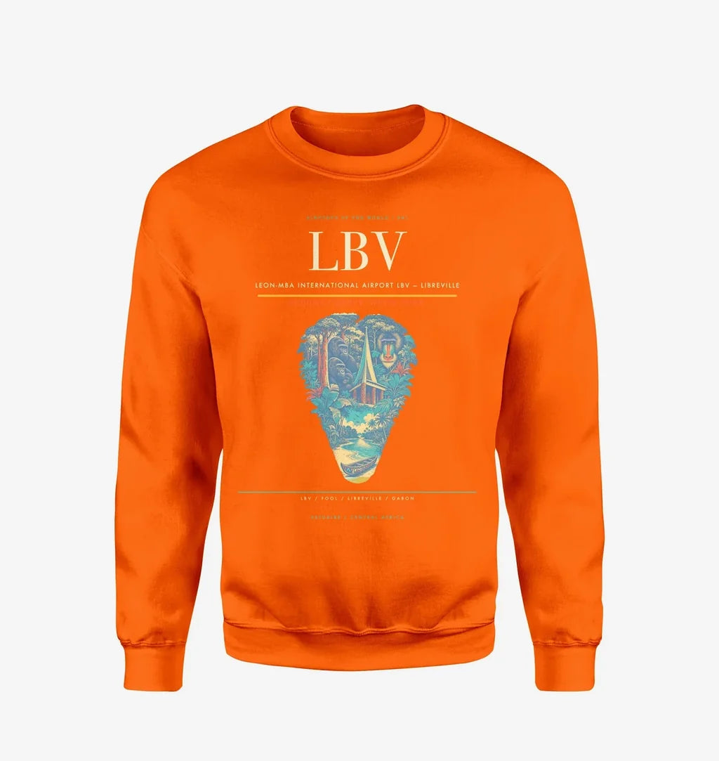 Leon-Mba International Airport (LBV) design on orange sweatshirt
