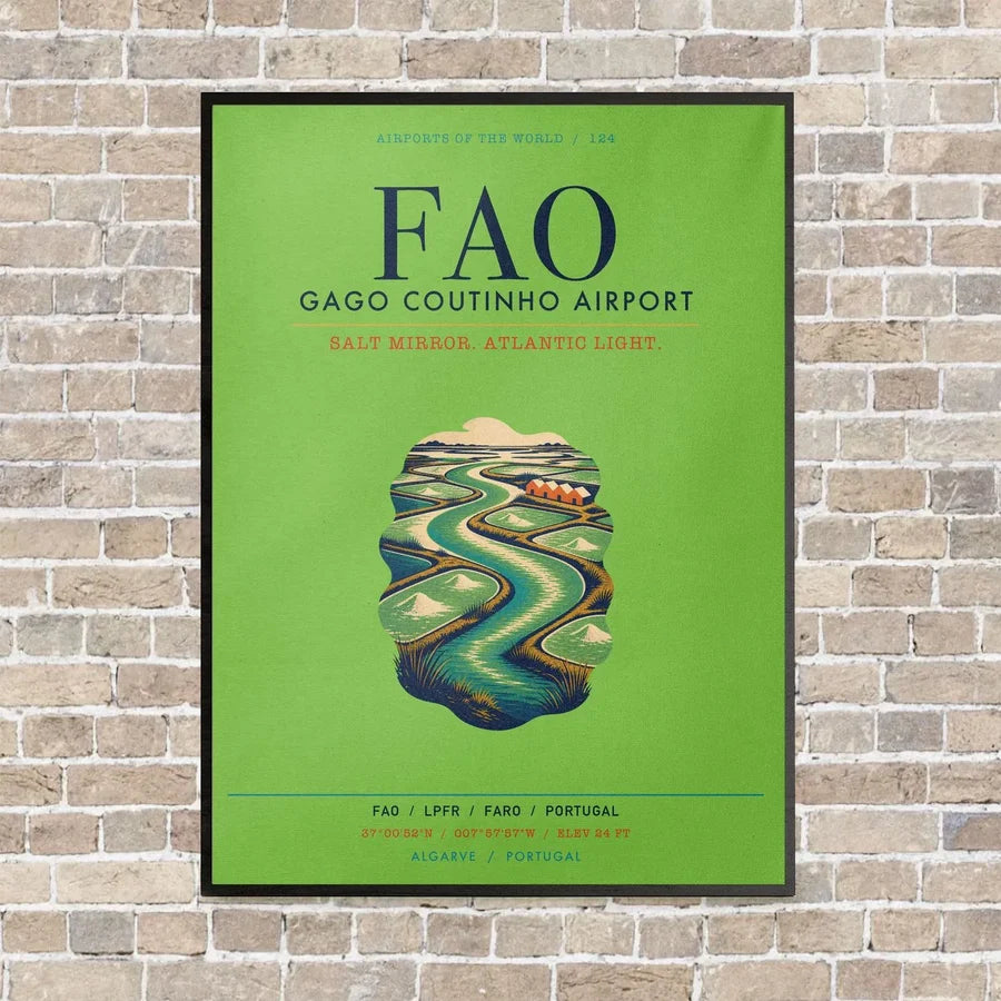Gago Coutinho Airport Faro FAO vertical canvas print - framed - light green background