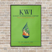 Thumbnail for Kuwait International Airport KWI vertical canvas print - framed - light green background
