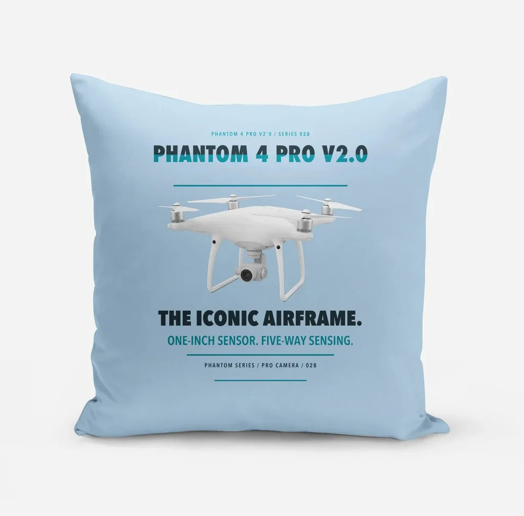 DJI Phantom 4 Pro V2.0 design on light blue pillow