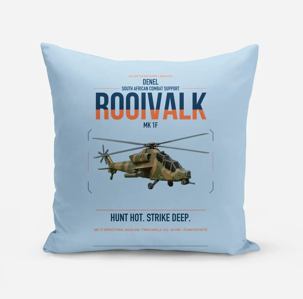 Denel Rooivalk Mk 1F design on light blue pillow