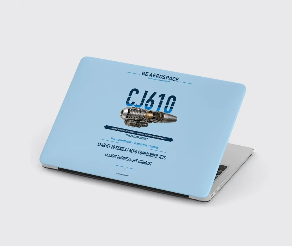 CJ610 design on light blue MacBook case