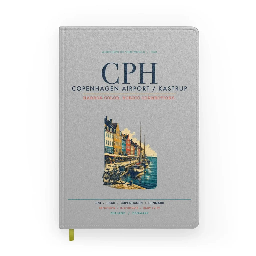 Copenhagen Airport Kastrup (CPH) design on light gray notebook