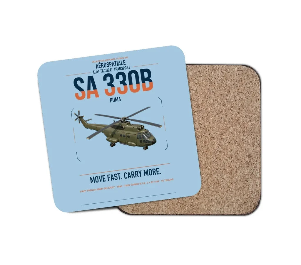 Aérospatiale SA 330B Puma design on light blue 1 piece coaster