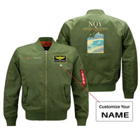 Thumbnail for Cornwall Airport Newquay (NQY) design on green bomber jacket with custom name patch