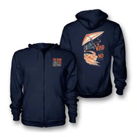 Thumbnail for SIGNAL 648 - The Wind Leaves No Footprint - Zipped Hoodie design on navy blue zipped hoodie