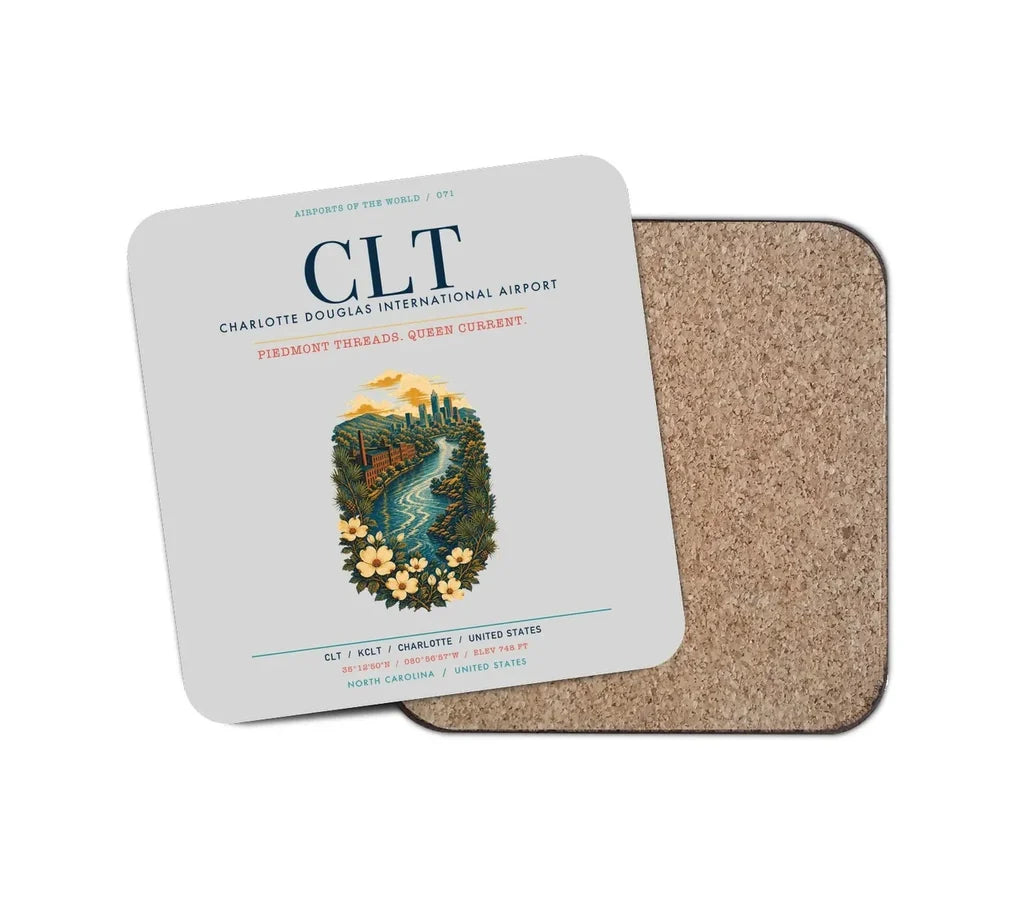 Charlotte Douglas International Airport (CLT) design on light gray 1 piece coaster